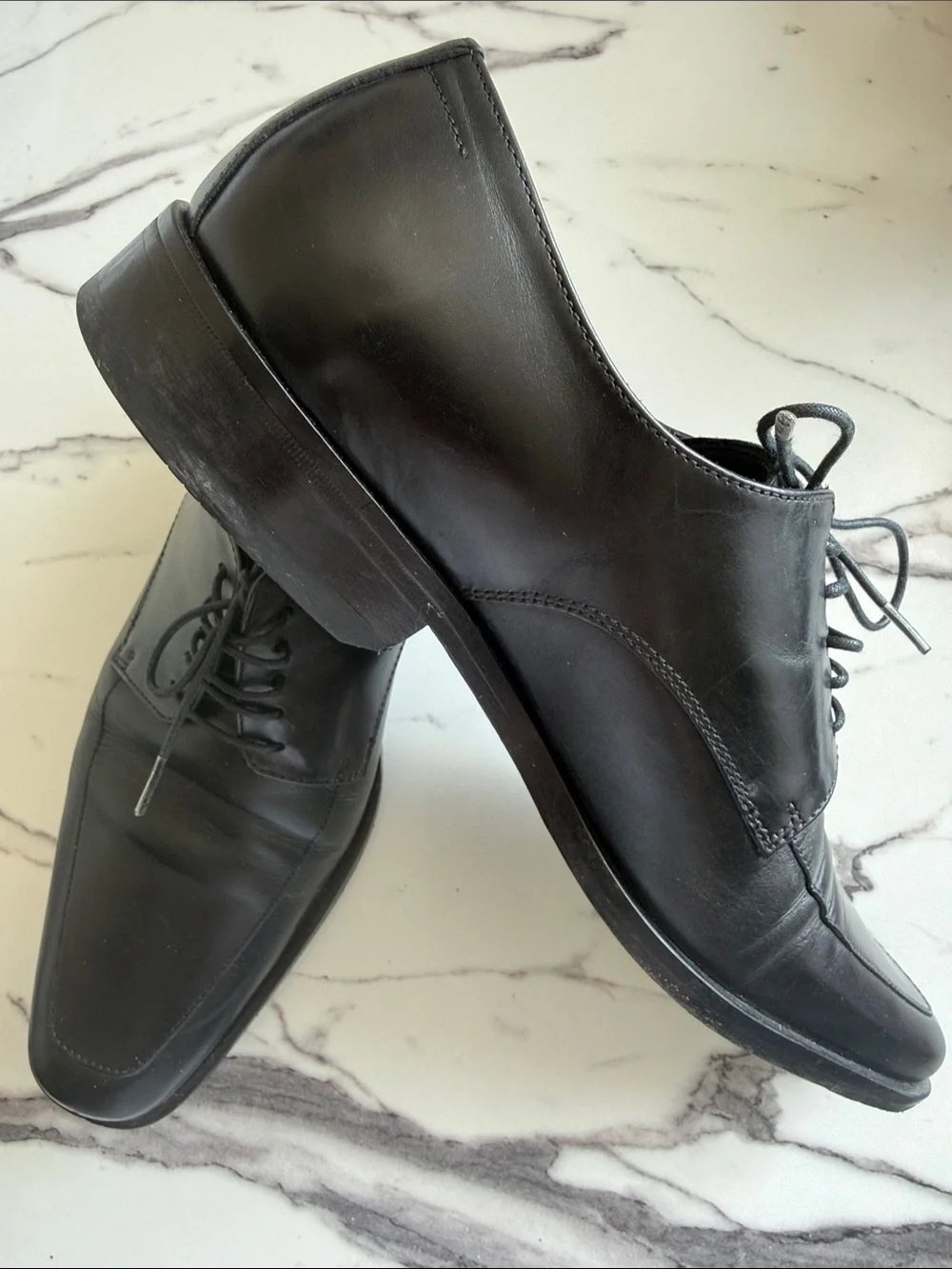 Hugo Boss Black Leather Lace-Up Square-Toe Oxfords